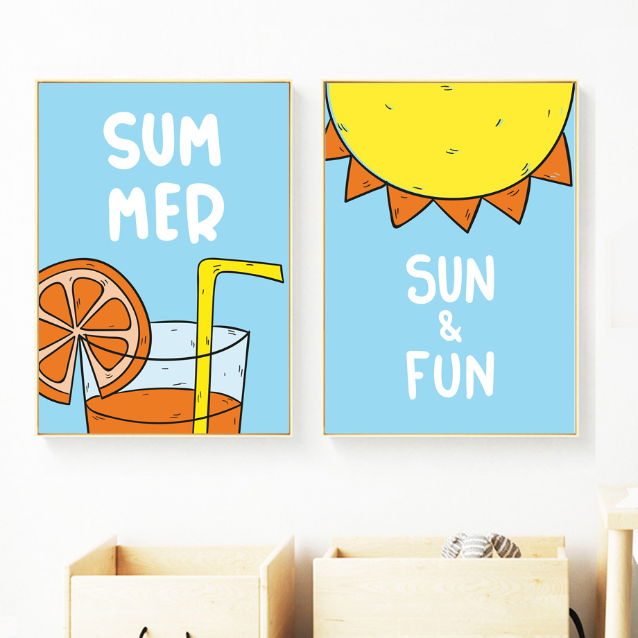 Baby Nursery Mirror - Cartoon Sun Orange Juice Poster Wall