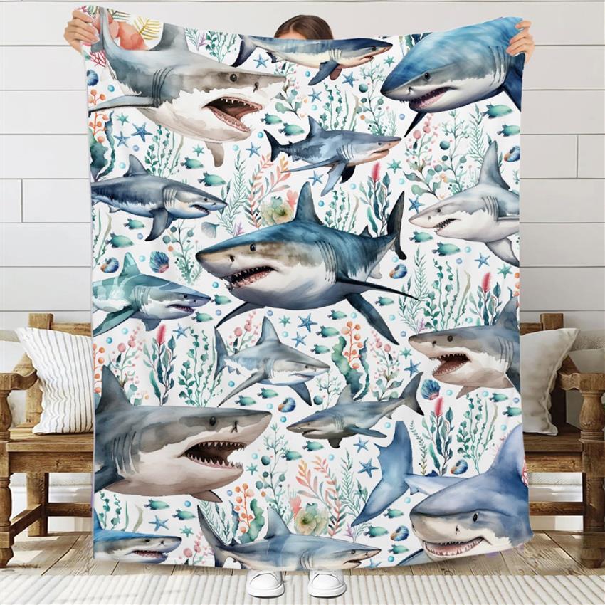 Baby Nursery Ocean Theme - Nautical Ocean Life Shark Print Throw