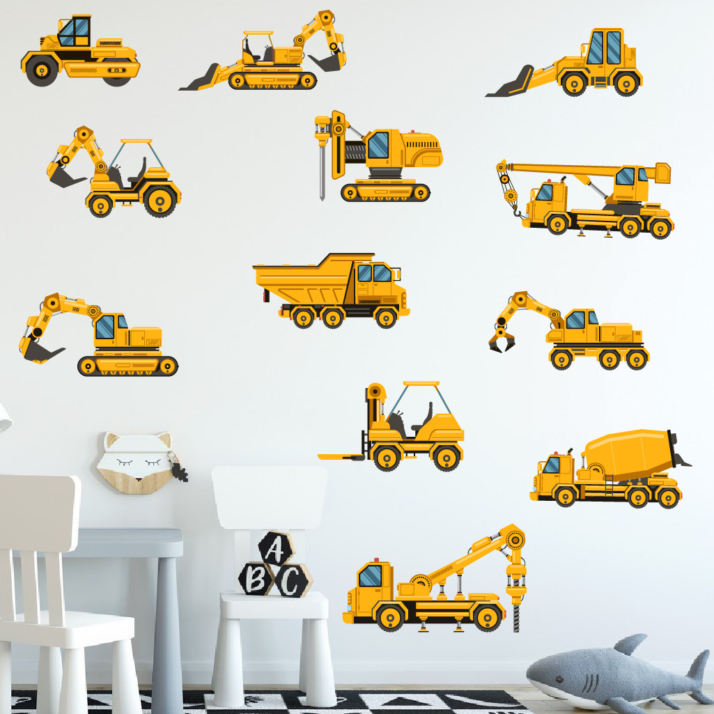 Baby Nursery Needs - Cartoon Excavator Engineering Car Wall Sticker