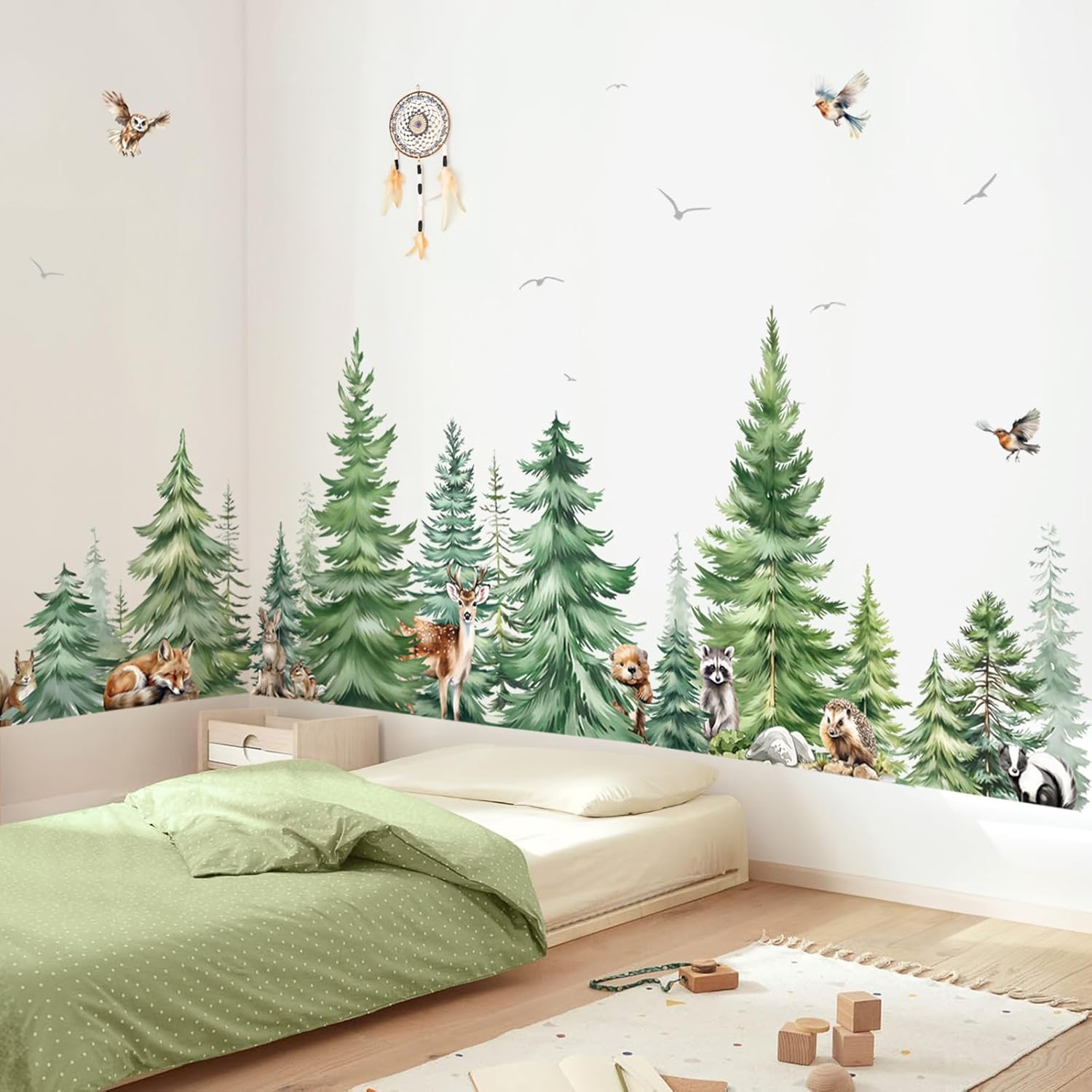 Baby Nursery Needs - Large Watercolor Pine Tree Animals Wall