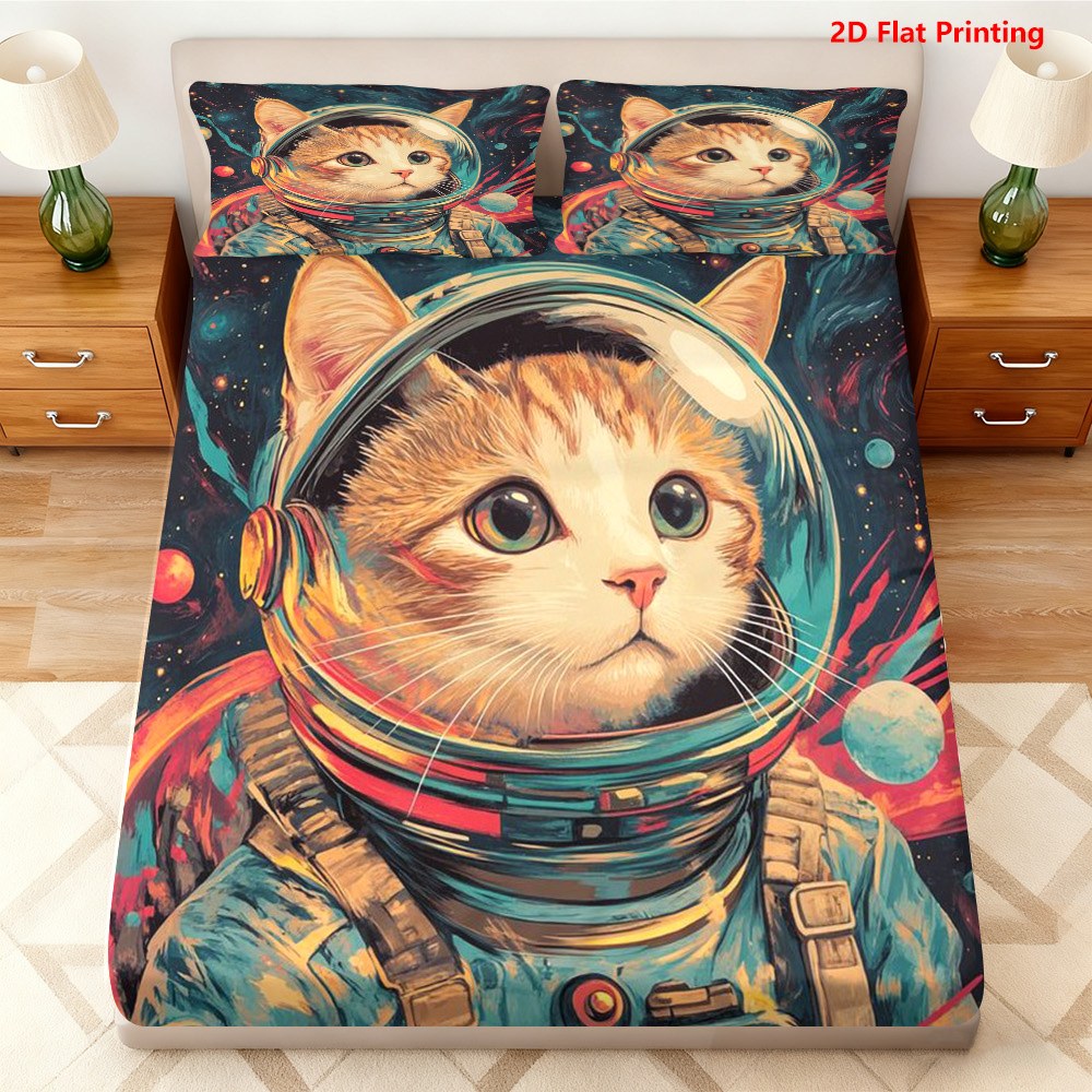 Baby Nursery Bedding Sets - Space Cat Astronaut Bed Sheet Set