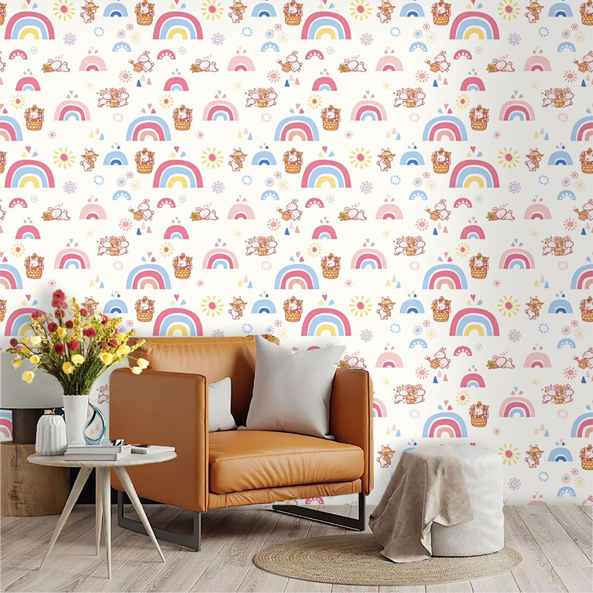 Baby Nursery Water - Boho Rainbow Kids Stick and Peel