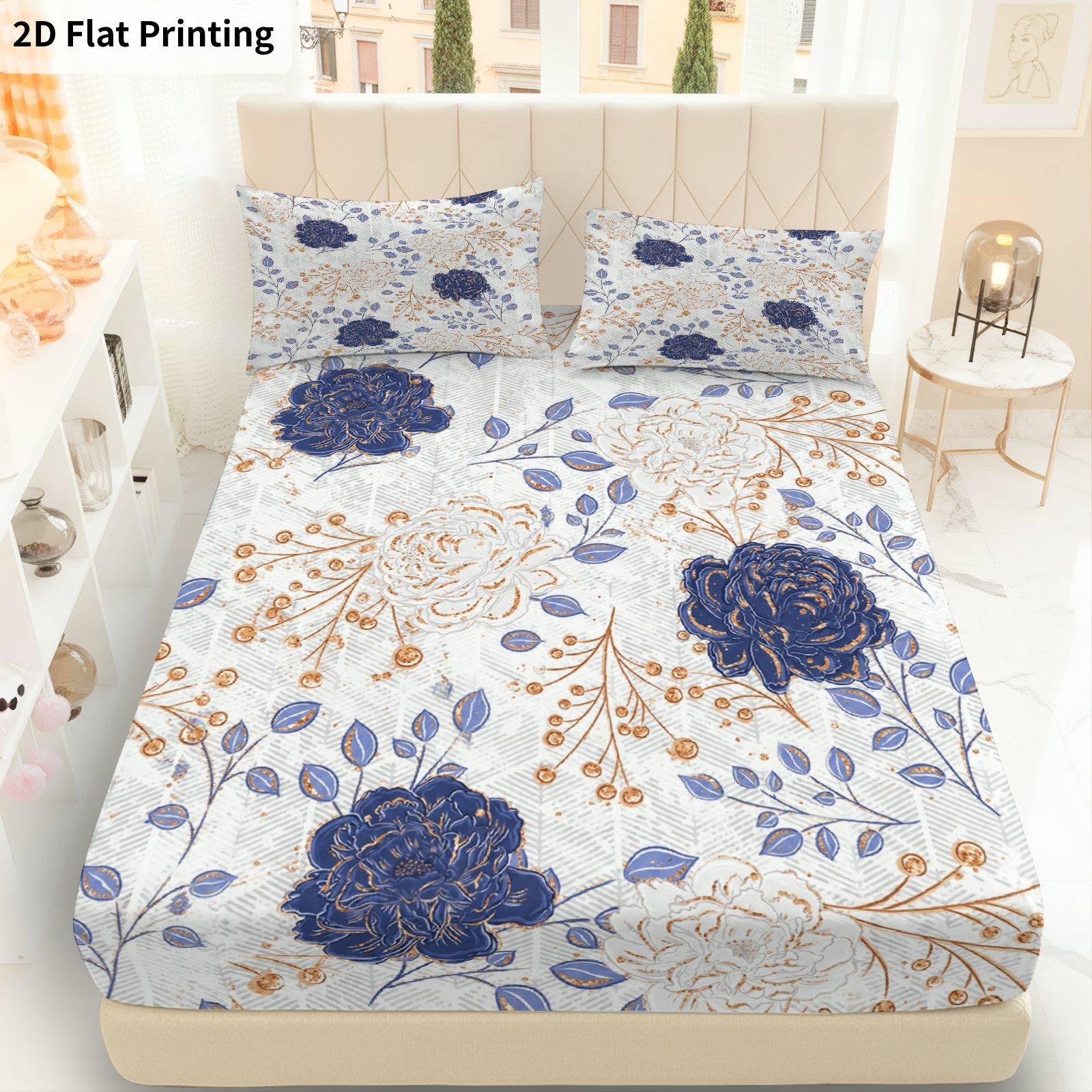 Baby Nursery Bedding Sets - Three-Piece Blue Floral Fitted Sheet Set