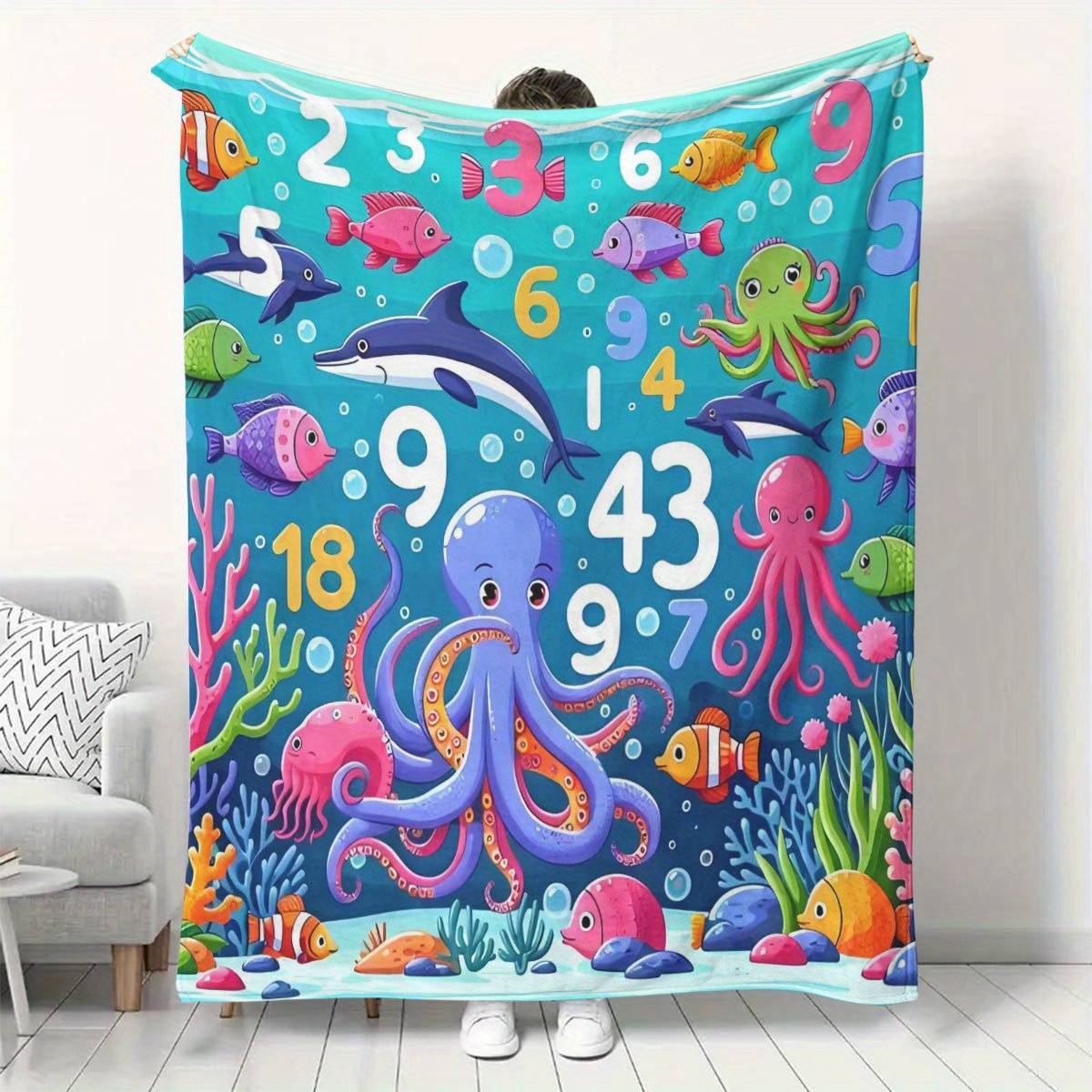 Baby Nursery Ocean Theme - Vibrant Ocean Animal Throw Blanket for