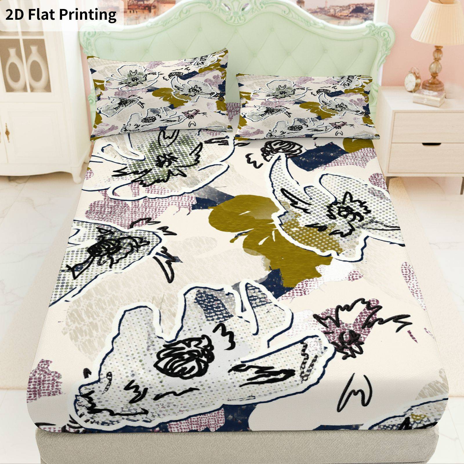 Floral Leaf Pattern Bed Sheets - Baby Nursery Bedding Sets ulasan dan harga