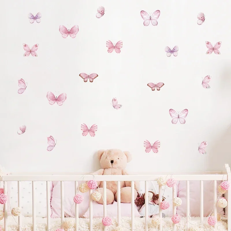 17pcs Watercolor Pink Flying B - Baby Nursery Water ulasan dan harga