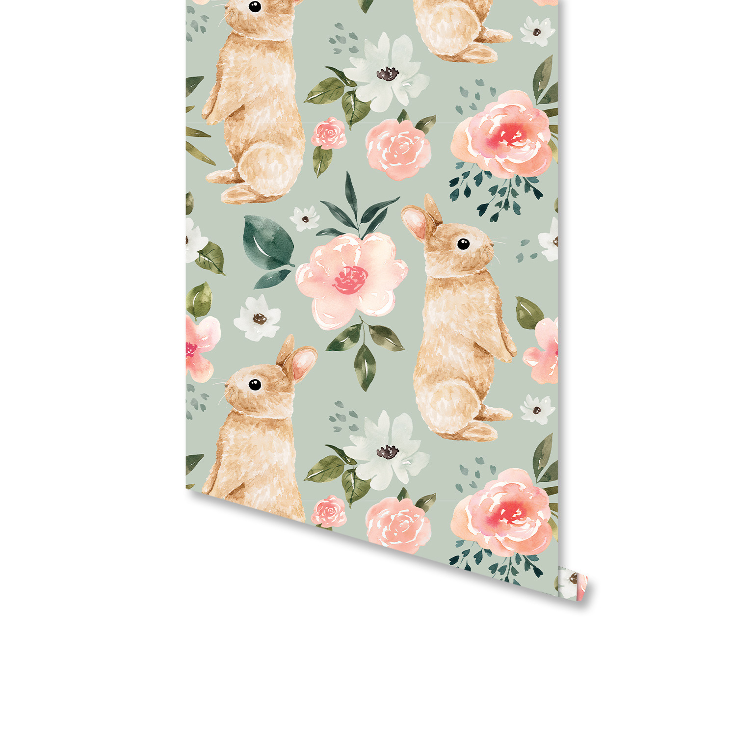 Sage Green Bunny Floral Wallpa - Baby Nursery Water ulasan dan harga