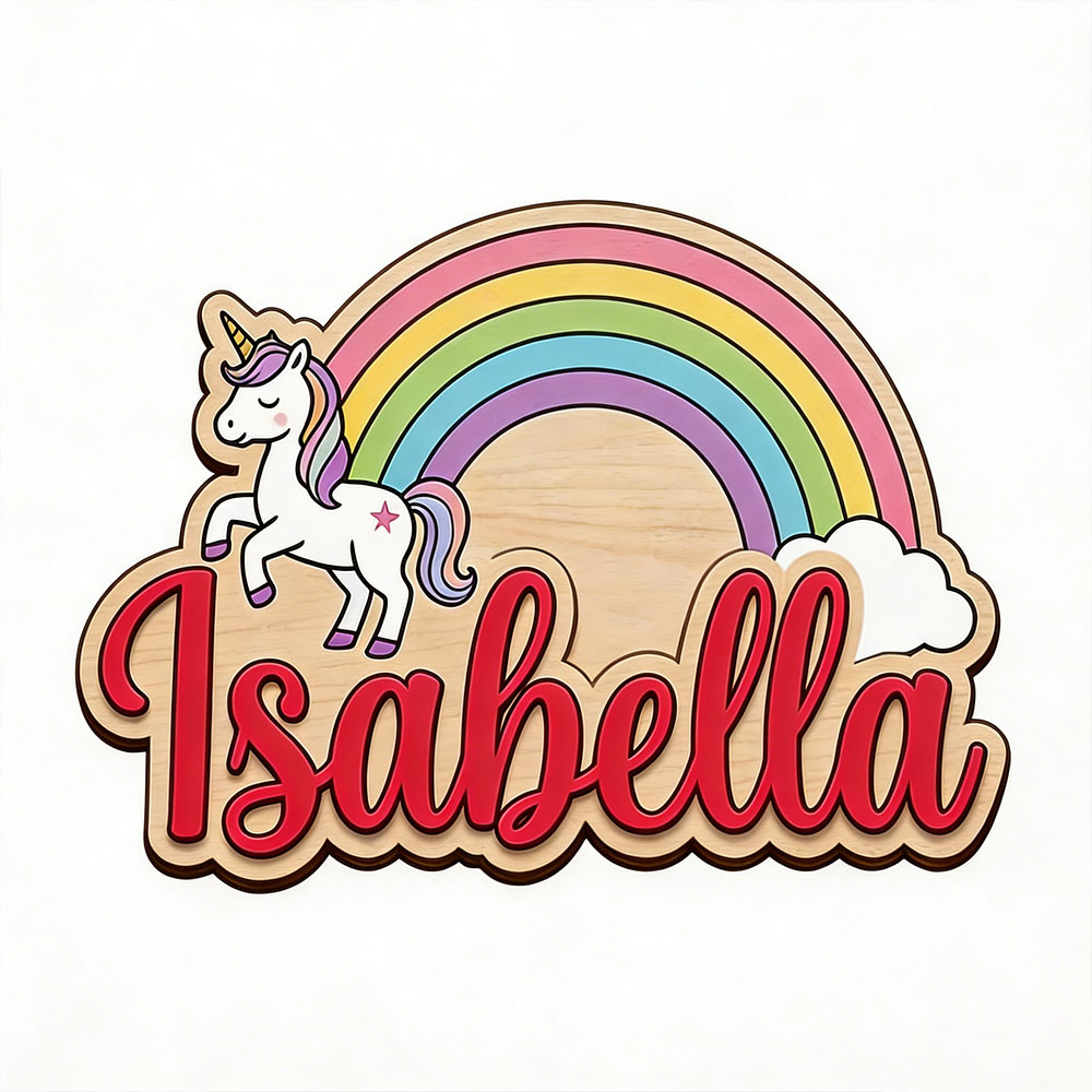 Unicorn & Pastel Rainbow Custo - Baby Nursery Name Sign ulasan dan harga
