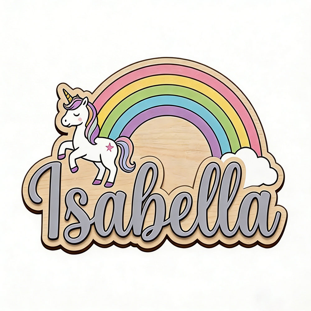 Unicorn & Pastel Rainbow Custo - Baby Nursery Name Sign ulasan dan harga