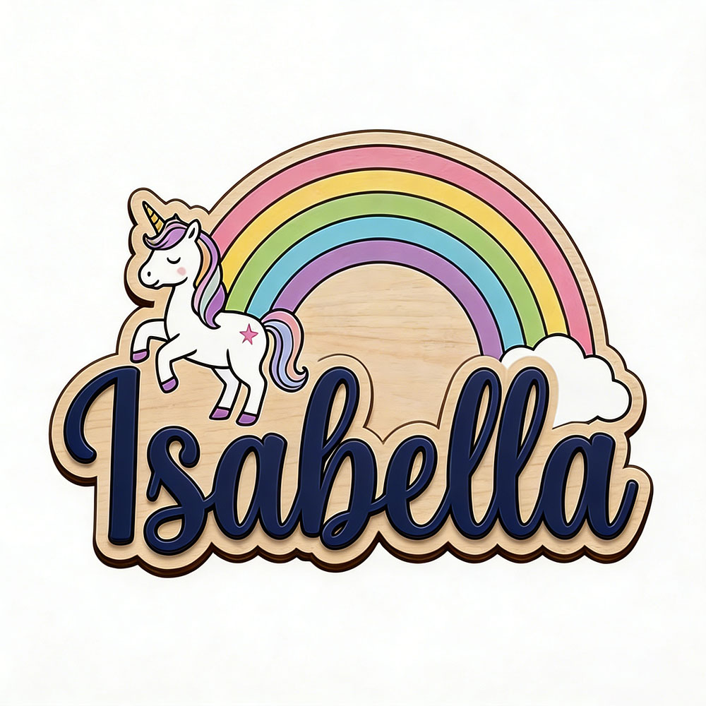Unicorn & Pastel Rainbow Custo - Baby Nursery Name Sign ulasan dan harga