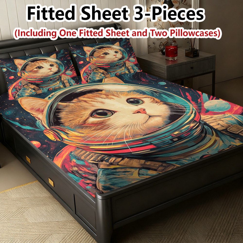 Space Cat Astronaut Bed Sheet  - Baby Nursery Bedding Sets ulasan dan harga