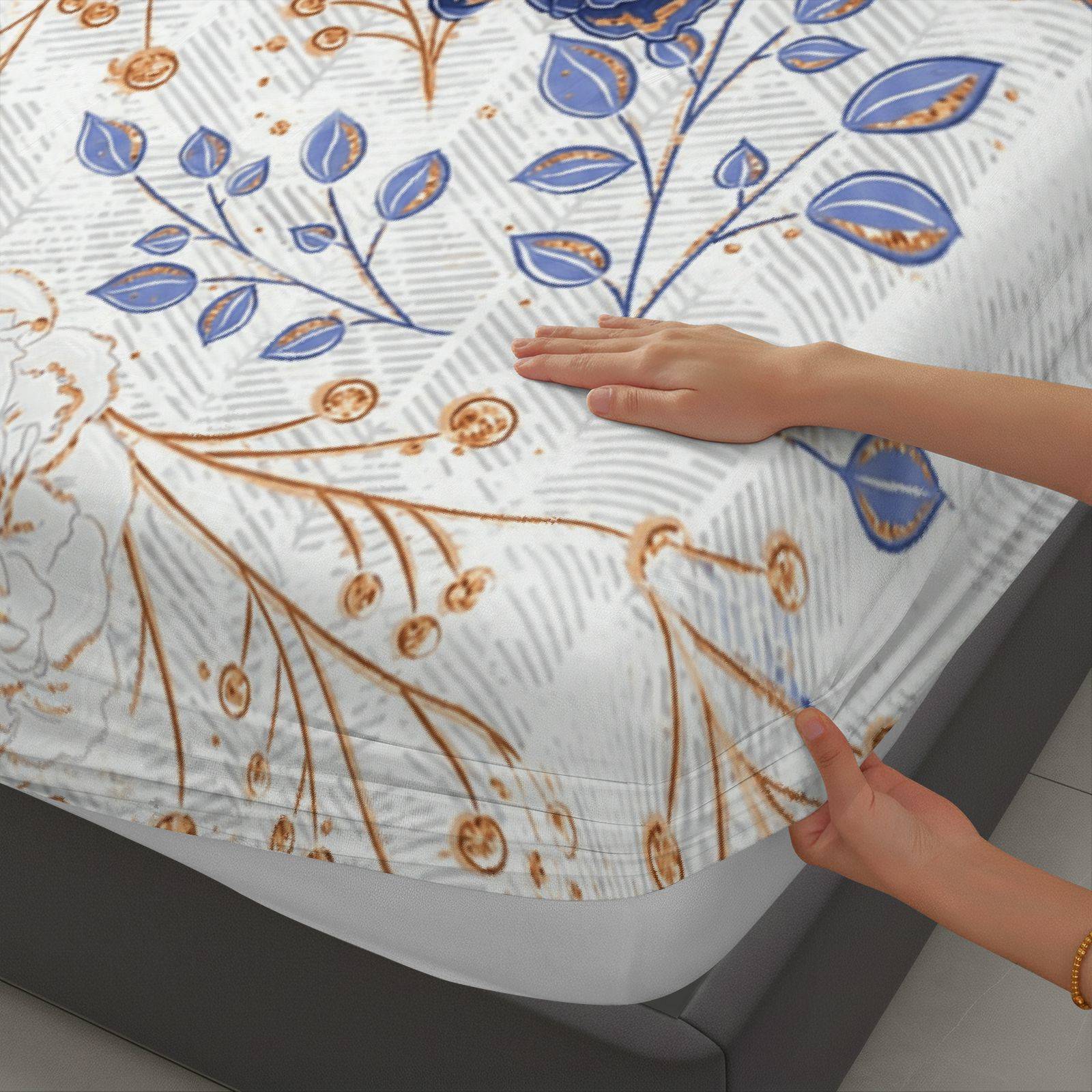 Three-Piece Blue Floral Fitted - Baby Nursery Bedding Sets ulasan dan harga