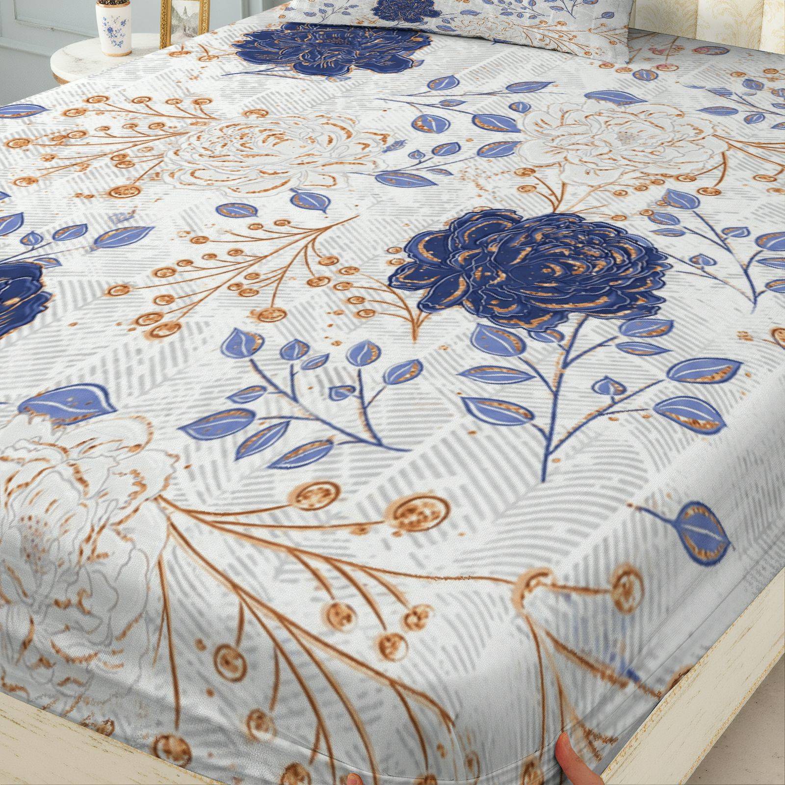 Three-Piece Blue Floral Fitted - Baby Nursery Bedding Sets ulasan dan harga