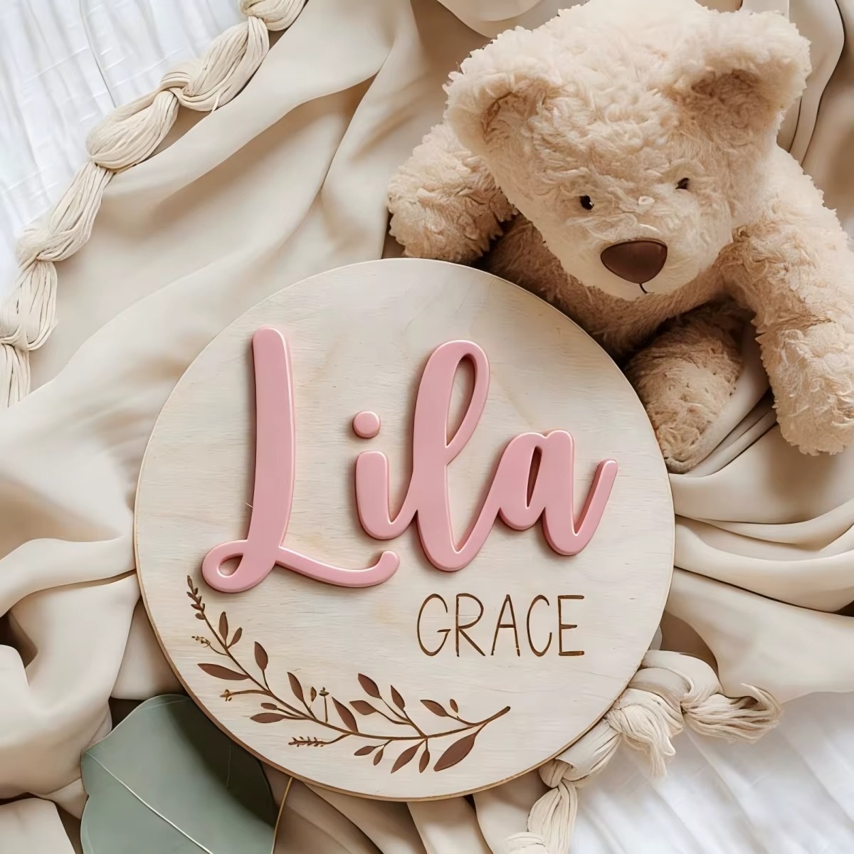 Custom Round Wooden Name Plaqu - Baby Nursery Name Sign ulasan dan harga